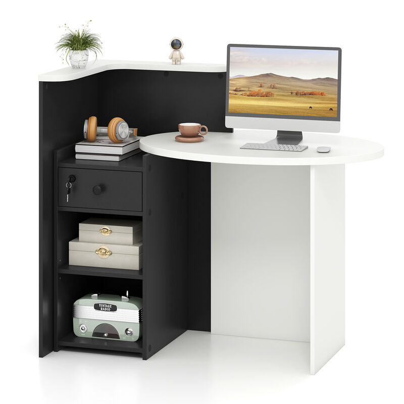 Reception Station Desk with Open Shelf &ndash; Office Front Desk with Secure Drawer