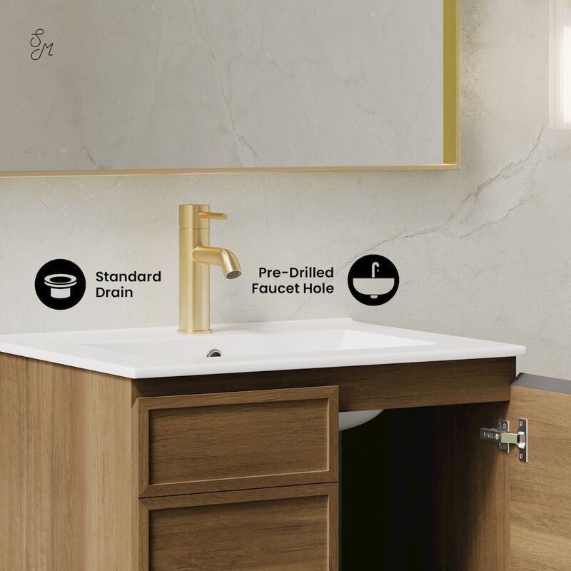 St. Tropez 24" Wall-Mounted Bathroom Vanity in Brown Oak with Sink Top image number 8