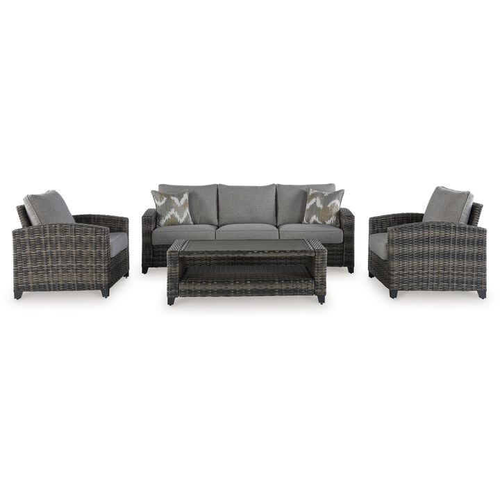 Oati 4pc Outdoor Sofa, Coffee Table, Chairs, Gray Resin Wicker Nuvella - Benzara