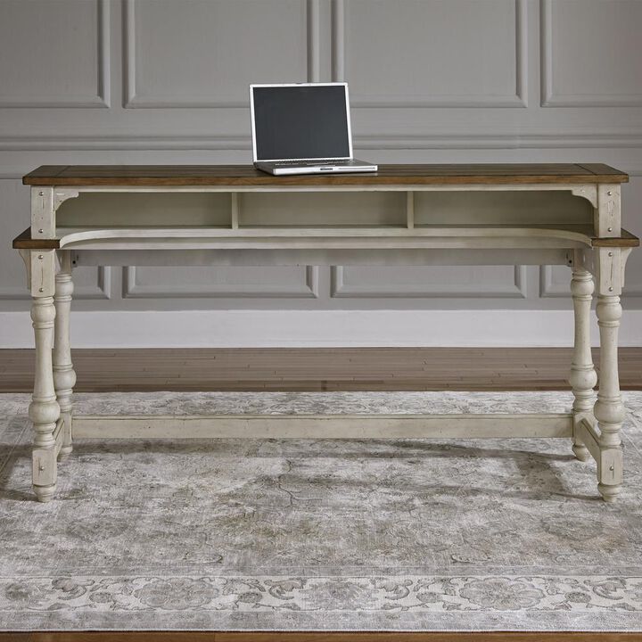 Liberty Furniture Morgan Creek Console Bar Table in Antique White w/ Wirebrushed Tobacco Accents