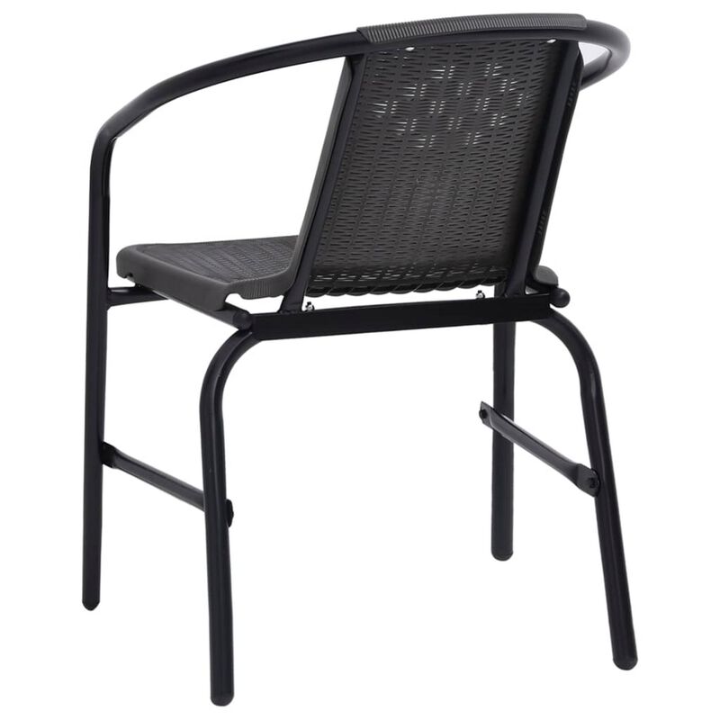 Outdoor Patio Chair Set of 4, Stackable, Plastic Rattan, Metal, Black - Benzara