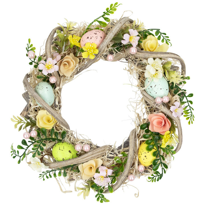 Flowers and Speckled Eggs Artificial Easter Wreath - 12"