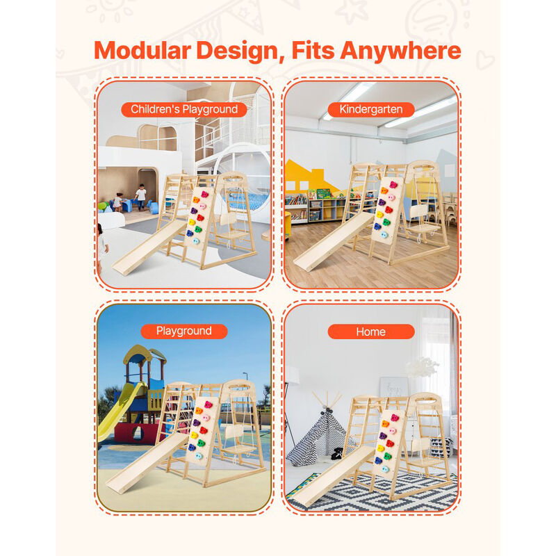 7 in 1 Toddler Indoor Jungle Gym with Slide Swing Climbing Wall image number 3