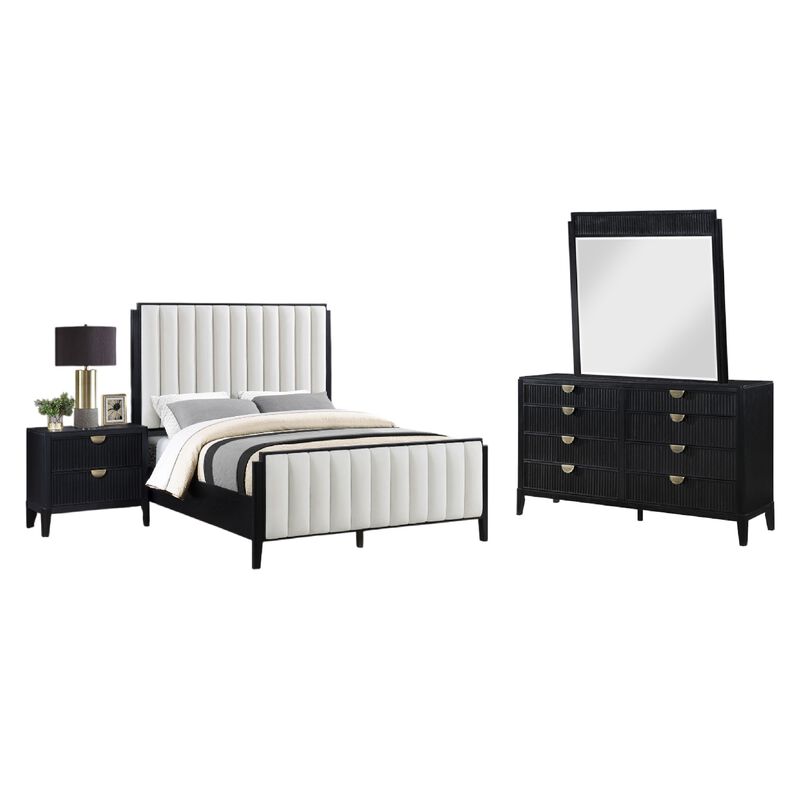 Jack 4pc Queen Bedroom Set, Black, Vertical Tufted Ivory Upholstery image number 0