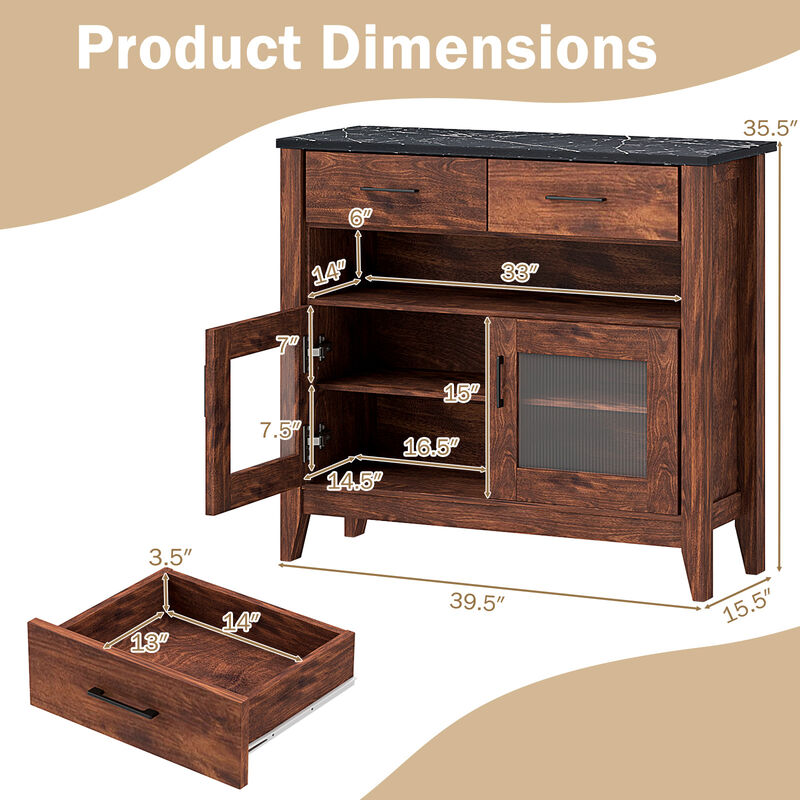 Coffee Bar Storage Cabinet with Open Shelf and Dual Drawers – Compact Sideboard