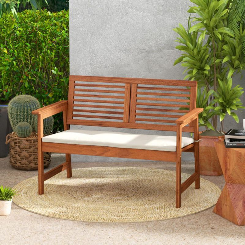 Hivvago 2-Person Solid Wood Patio Bench with Backrest and Cushion