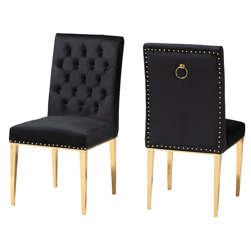 Baxton Studio Caspera and Luxe Black Velvet Fabric and Gold Metal 2-Piece Dining Chair Set