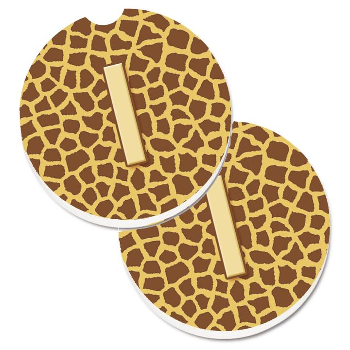 Caroline's Treasures Monogram Initial I Giraffe Set of 2 Cup Holder Car Coasters CJ1025-ICARC, 2.56, Multicolor