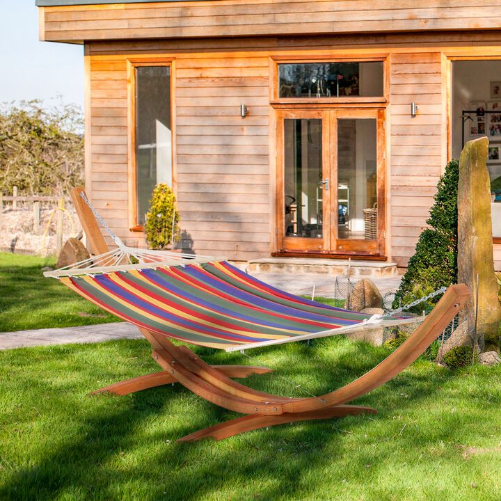 Colorful Relaxation: 154" Wooden Arch Hammock with Stand