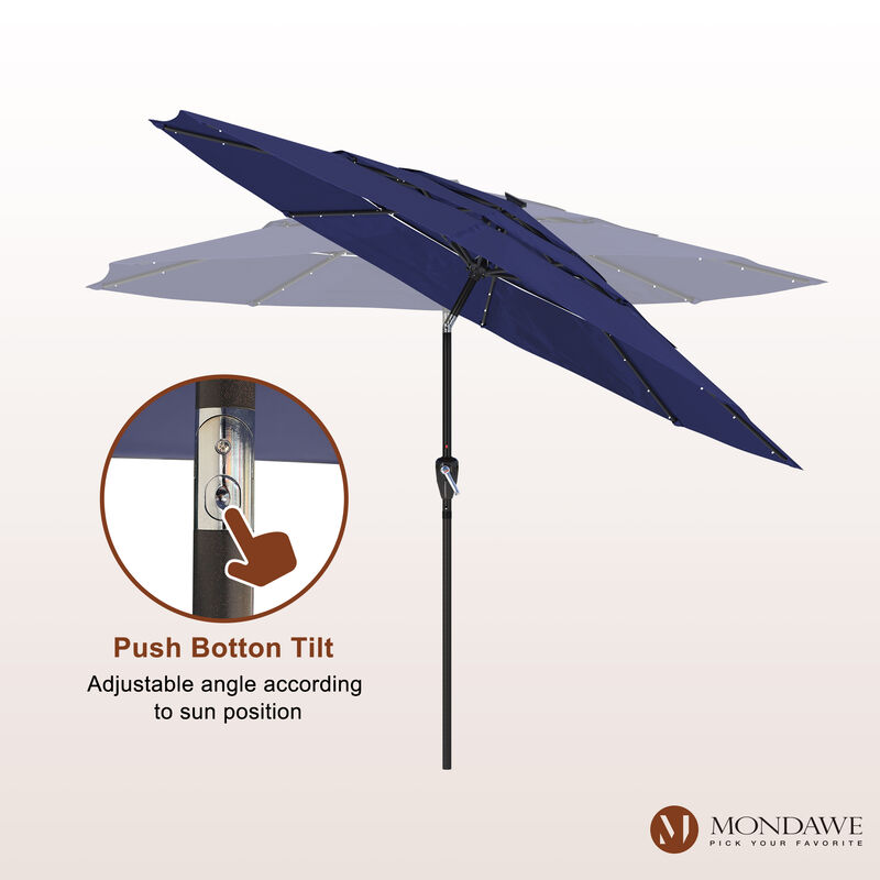 Mondawe 11 ft. Market Patio Umbrella 3-Tiers Crank and Tilt Outdoor Umbrella with LED Lights image number 3