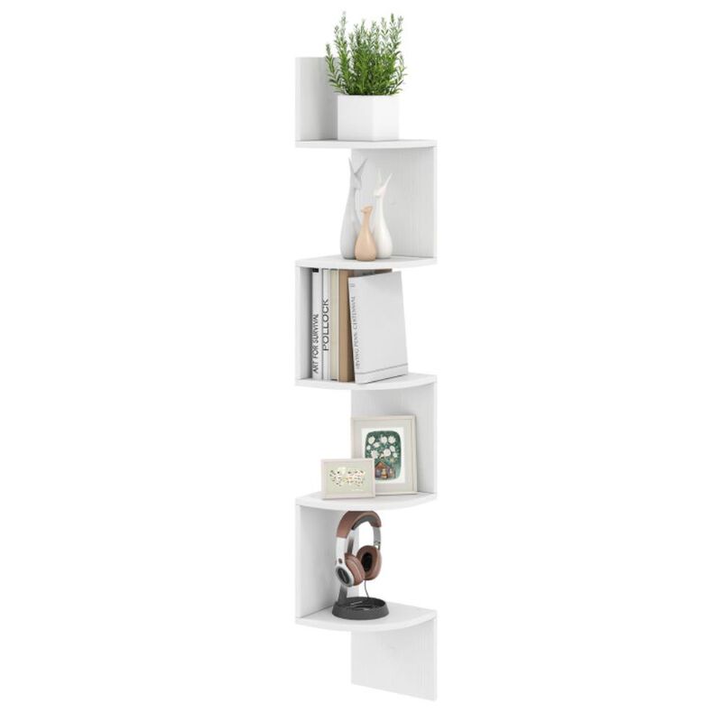 Hivvago 5-Tier Corner Shelf Floating Bookshelf Wall Mounted Storage Organizer
