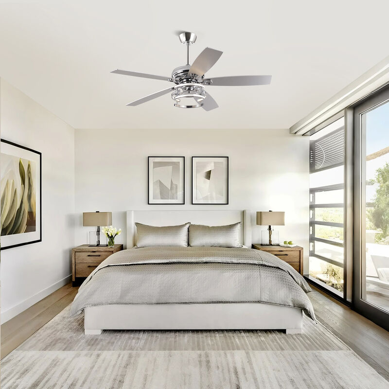 52 in. Modern Chrome Integrated LED Dimmable Ceiling Fan with Light and Remote