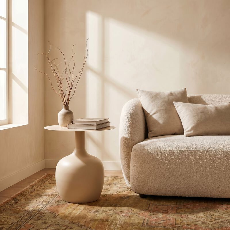 Chic Metal Round Side Table, Cream image number 1