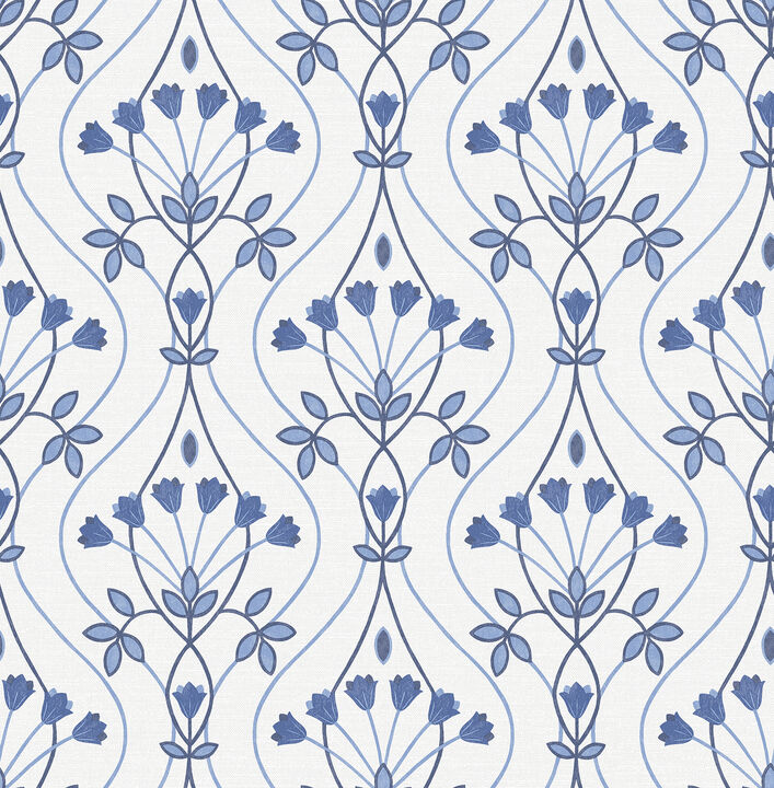 Dard Blue Tulip Ogee Wallpaper