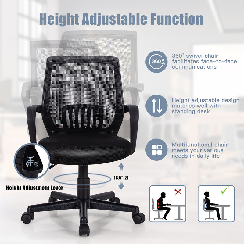 Costway Mid-Back Mesh Office Chair Height Adjustable Executive Chair w/ Lumbar Support