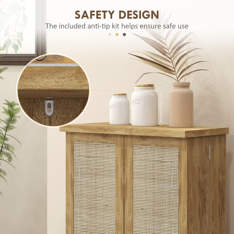 41" Rattan Kitchen Pantry Storage Cabinet with Spice Racks Natural