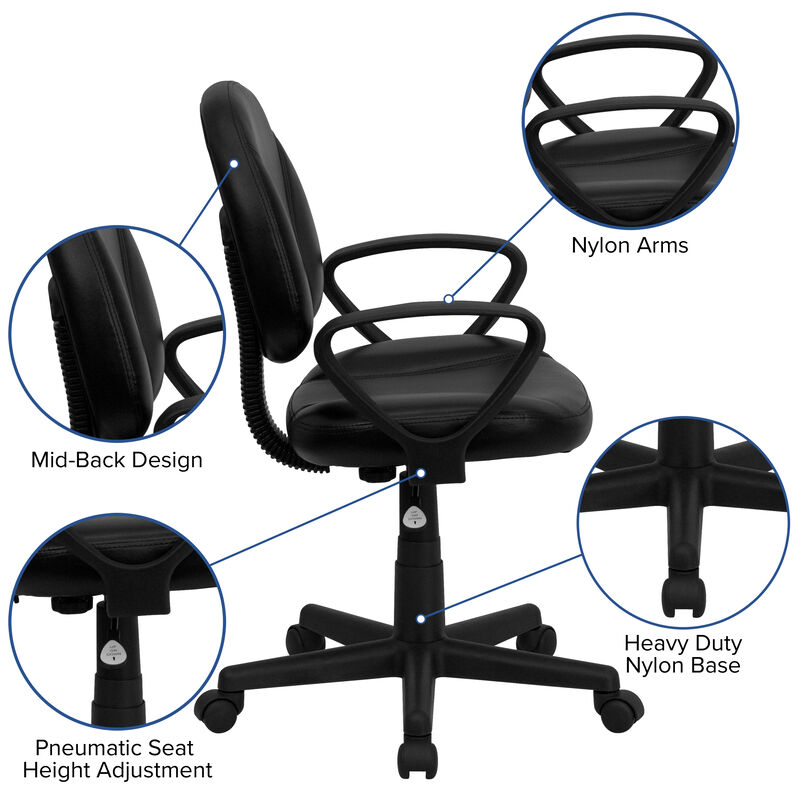 Ronald Mid-Back LeatherSoft Swivel Ergonomic Task Office Chair with Back Depth Adjustment and Arms image number 2