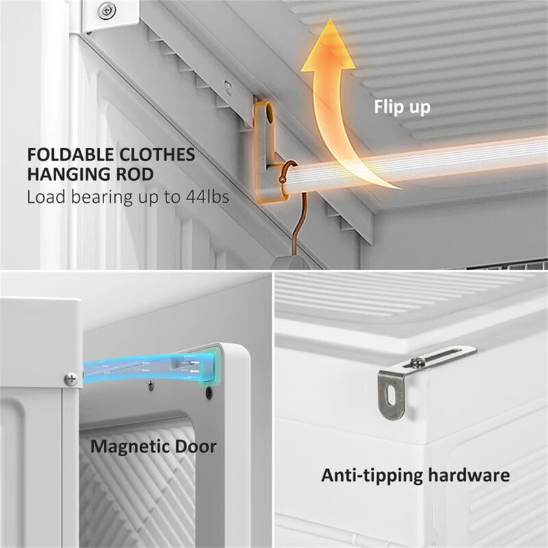 Portable Folding Wardrobe Storage Cabinet - 6 Compartments White Clothes Organizer for Entryway image number 6