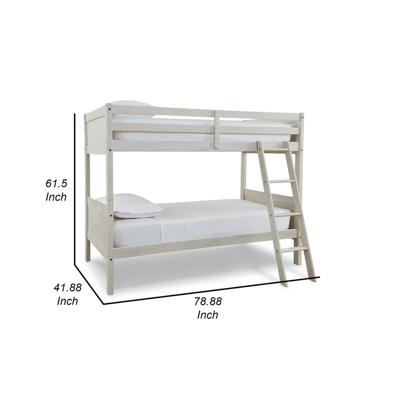 Lea Twin Size Bunk Bed, Wooden Ladder, Traditional Crisp White image number 5