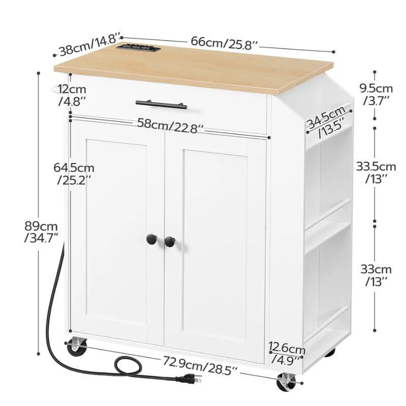 Kitchen Island Cart with Power Outlet, Spice Rack and Storage Drawers image number 2