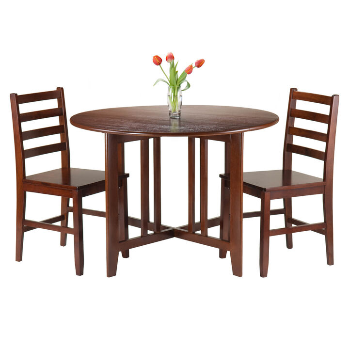 Winsome Alamo 3-Pc Round Drop Leaf Table with 2 Hamilton Ladder Back Chairs