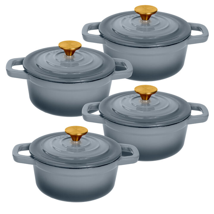 8 oz. Enameled Cast Iron Mini Dutch Ovens in Grey - Set of 4