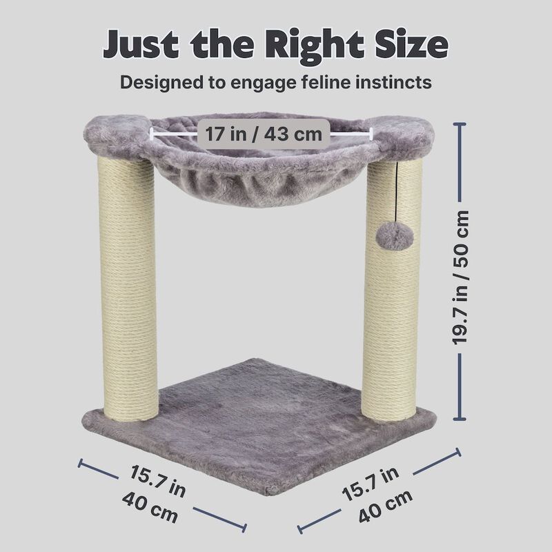 TRIXIE Baza Jute 19.7" Cat Scratching Posts with Hammock & Hanging Cat Toy, Gray image number 1