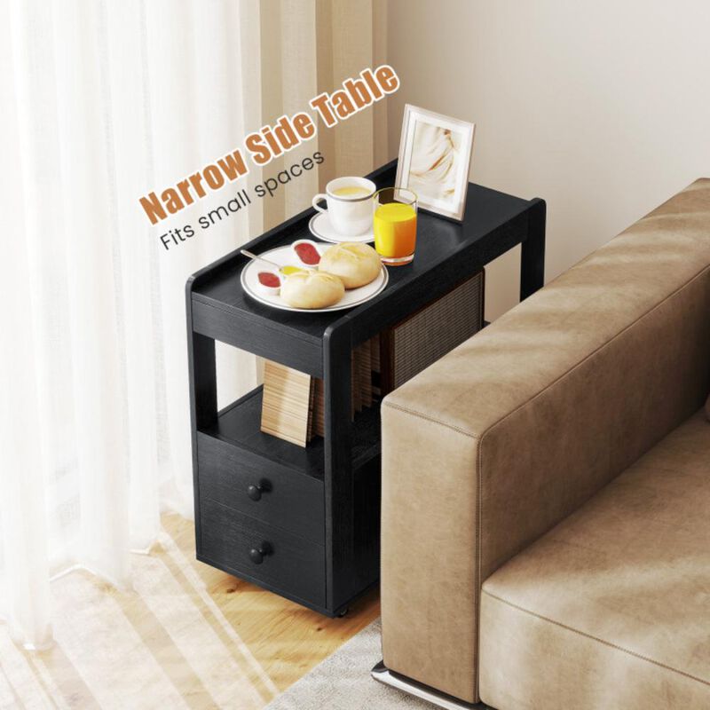 Hivvago 2-Drawer Sofa Side Table with Shelves for Living Room