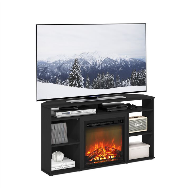 Furinno Furinno Jensen Corner TV Stand with Fireplace for TV up to 55 Inches, Americano