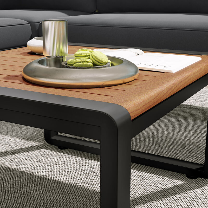 Whisen 4-Piece Metal & Wood Patio Set: L-Shaped Sectional with Cushions & Table