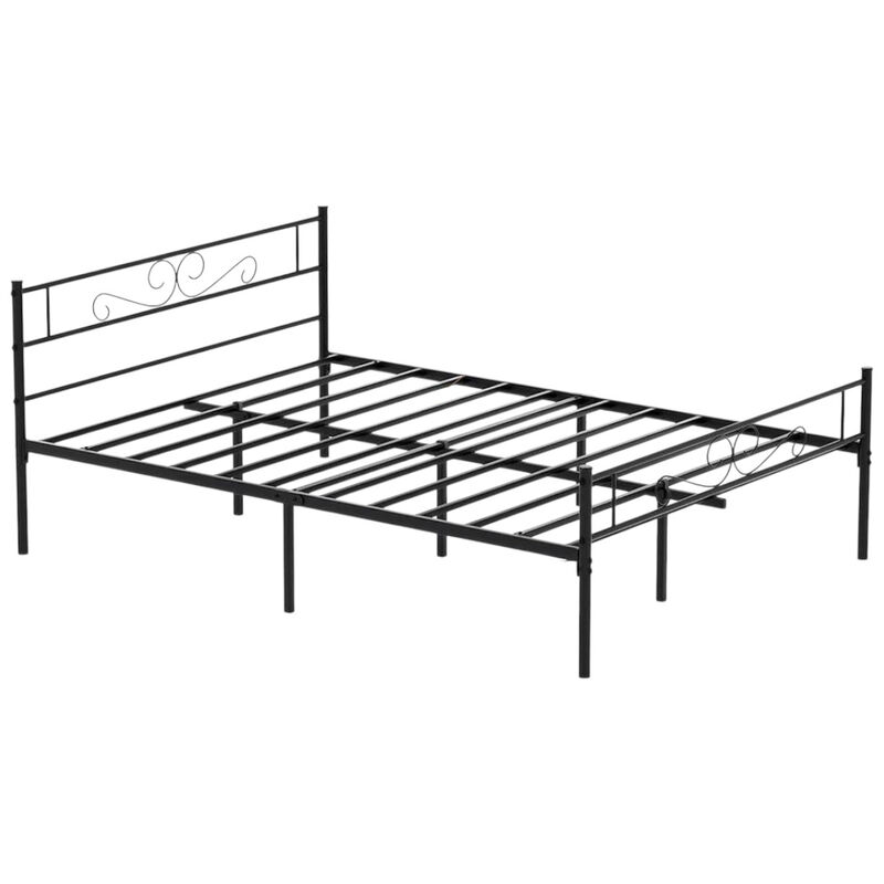 Classic Metal Platform Bed with Integrated Headboard and Footboard