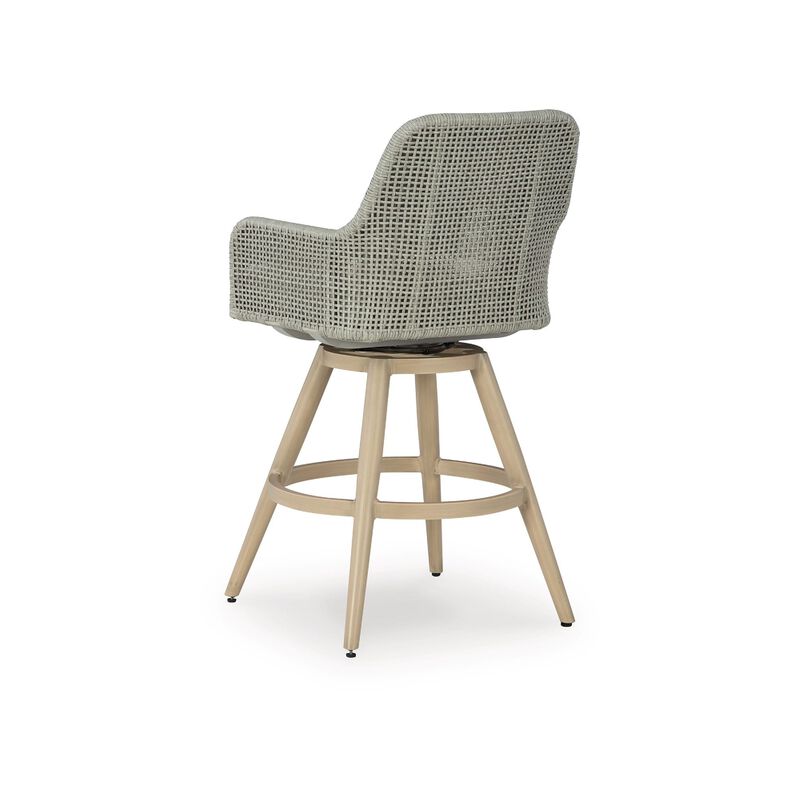 Yami Swivel Barstool Set of 2, Gray Cushions and Wicker Woven Back image number 3