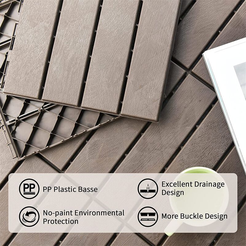 CLIHOME 12"x12" Square Composite Decking Tiles,Outdoor Patio Four Slat Plastic Interlocking Deck Tiles(Pack of 27) image number 2