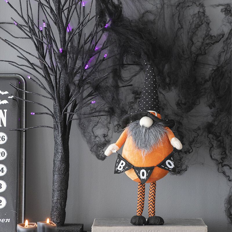 (Set of 2)Halloween Decorating Fabric Standing Orange Gnome with BOO Banner image number 4