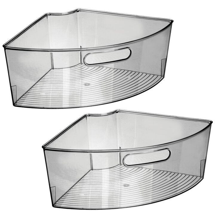 mDesign Plastic Lazy Susan Organizer Bins with Handle for Kitchen, 2 Pack, Gray