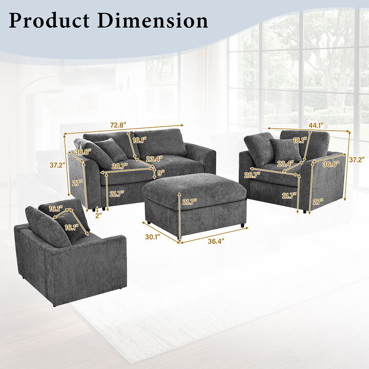 Merax 4-Piece Living Room Set with 2 Accent Chairs, Loveseat & Ottoman