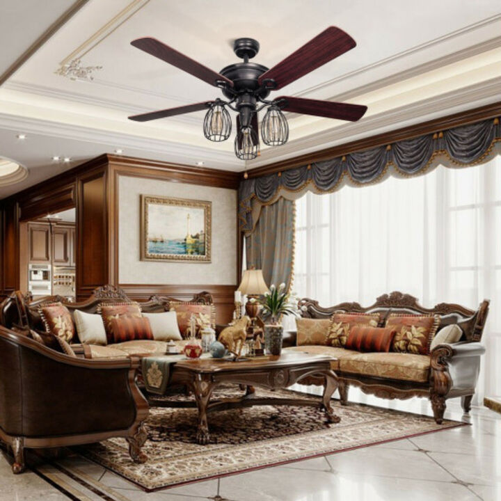 52" Electric Ceiling Fan with 5 Blades and 3 Lights for Living Room and Bedroom