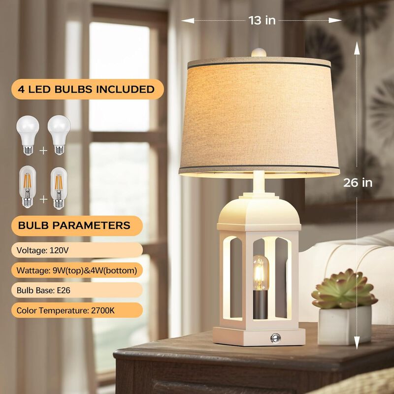 ELEMENT ACE Set of 2 3-Way Dimmable Rustic Table Lamps with USB A+C Charging Ports & Built-in Nightlight for Bedside Nightstand Bedroom Living Room Use image number 5