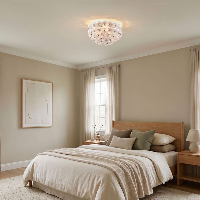 Aika 3-Light 15" Clear Glass Floral Flush Mount - Medium‑gloss Brushed Brass image number 5