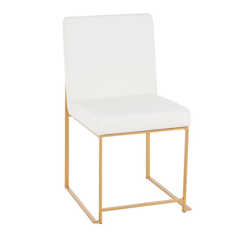 LumiSource Gold Metal, White PU High Back Fuji Dining Chair - Set of 2