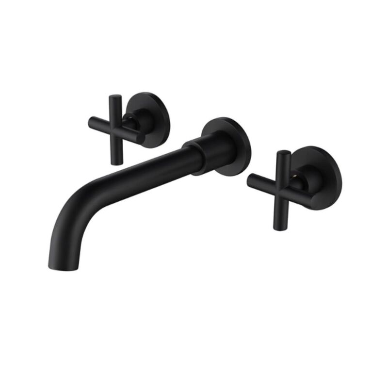Wall-Mounted Bathroom Sink Faucet with Dual Handles for Modern Vanity & Space-Saving Design