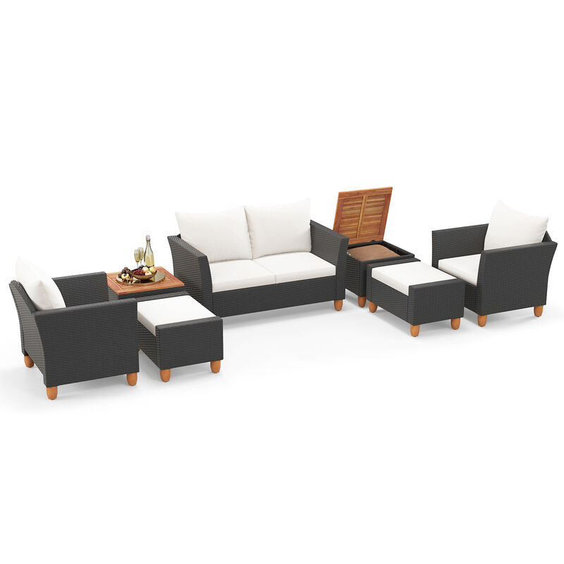 7 Pieces Patio Furniture PE Rattan Sectional Sofa Set with Armchairs and Table-white image number 3
