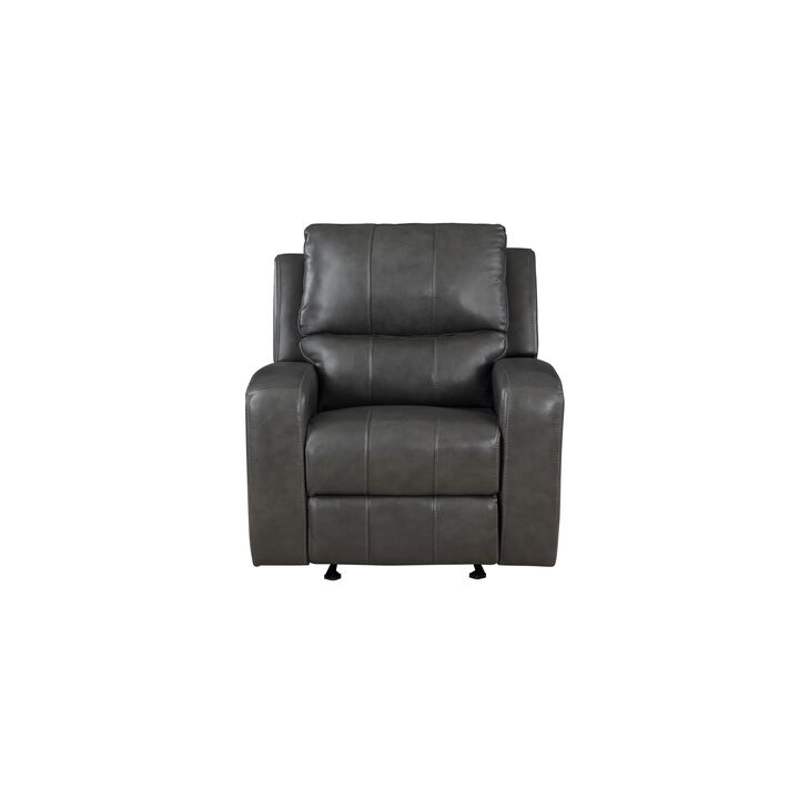 Elle 41 Inch Manual Glider Recliner, Wood Frame, Leather Upholstery, Gray - Benzara