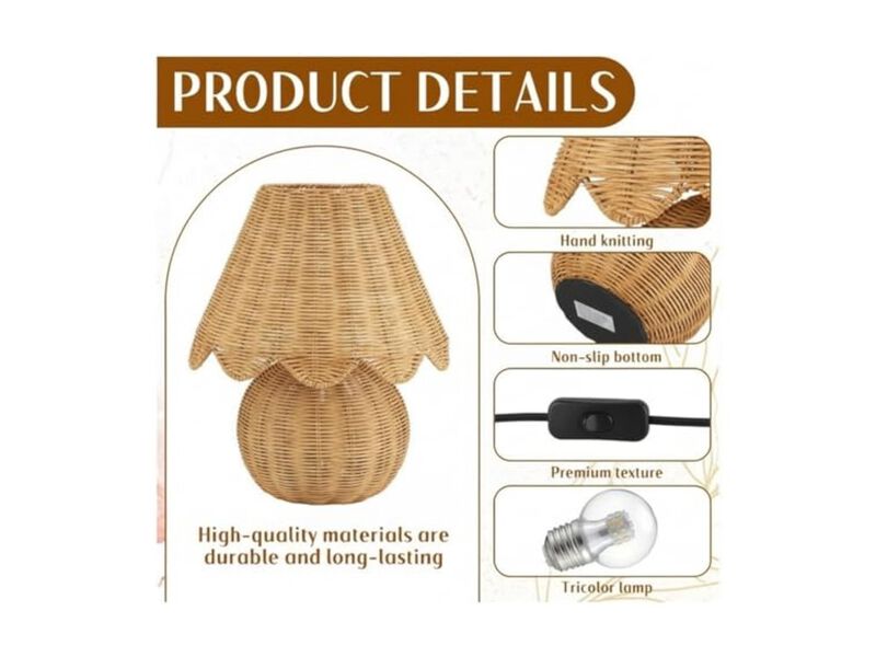 Farmhouse Boho Rattan Table Lamp For Living Room Nightstand Bedside image number 2