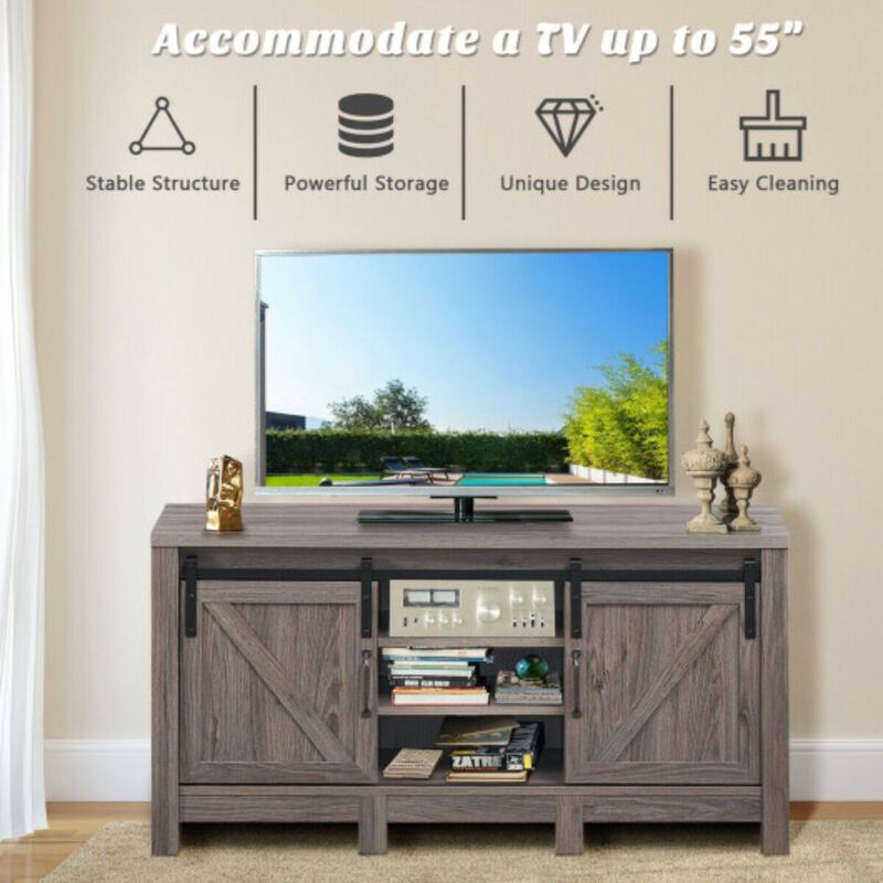 TV Sliding Barn Door Entertainment Center with Adjustable Shelves