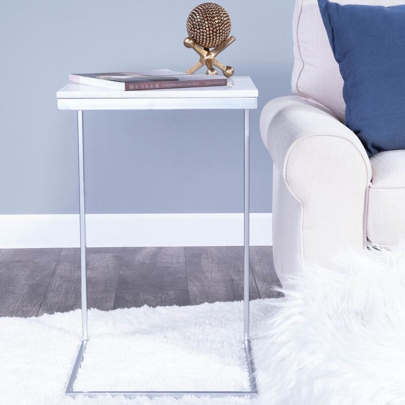 Butler Specialty Company Lawler Marble C- Side Table, Silver, White