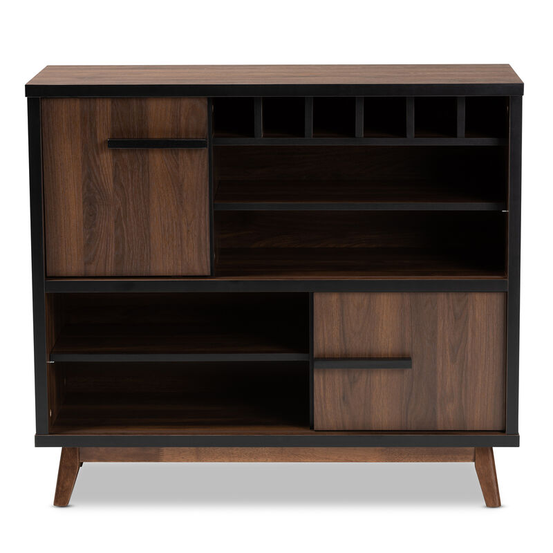 Baxton Studio Margo  Two Tone Walnut Brown and Black Finished Wood Wine Storage Cabinet