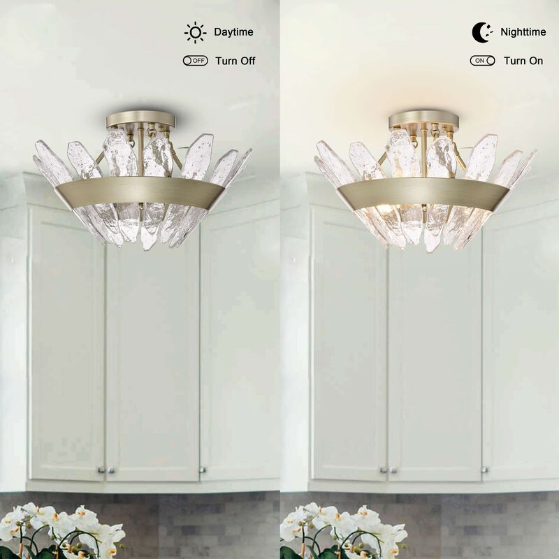 Rosina Brushed Silver-ish Champagne 3-Light 19.1" Modern Seeded Glass Panel Flush Mount Flush Mount image number 7