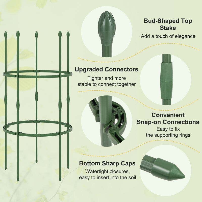 3-Pack Garden Trellis 40"/60" Tall Plant Support Stands with Clips and Ties-S