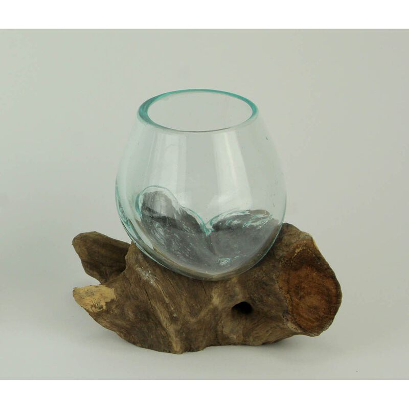 Molten Glass On Teak Driftwood Decorative Bowl Vase Terrarium Planter image number 2